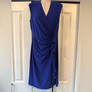 Chaps sapphire blue faux wrap dress large L